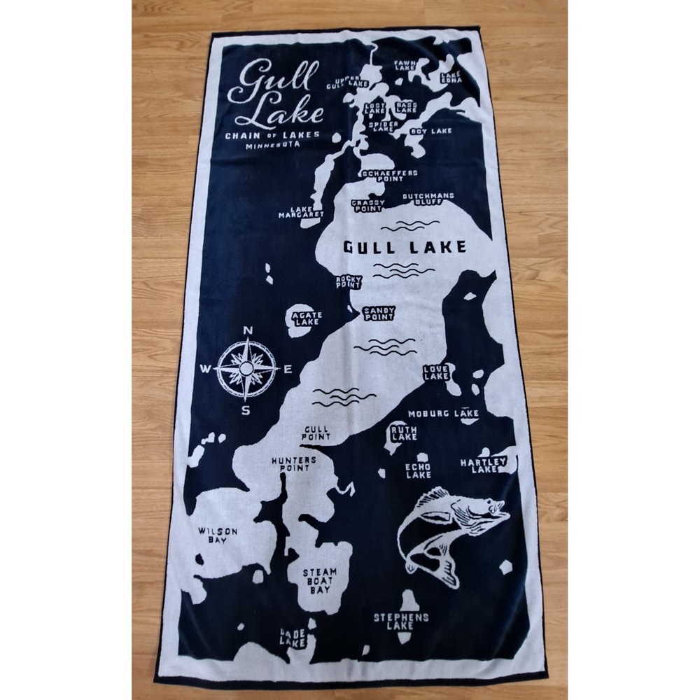 Large Faribault Mill Beach Towel Gull Lake Navy Measures 33x68 Inches